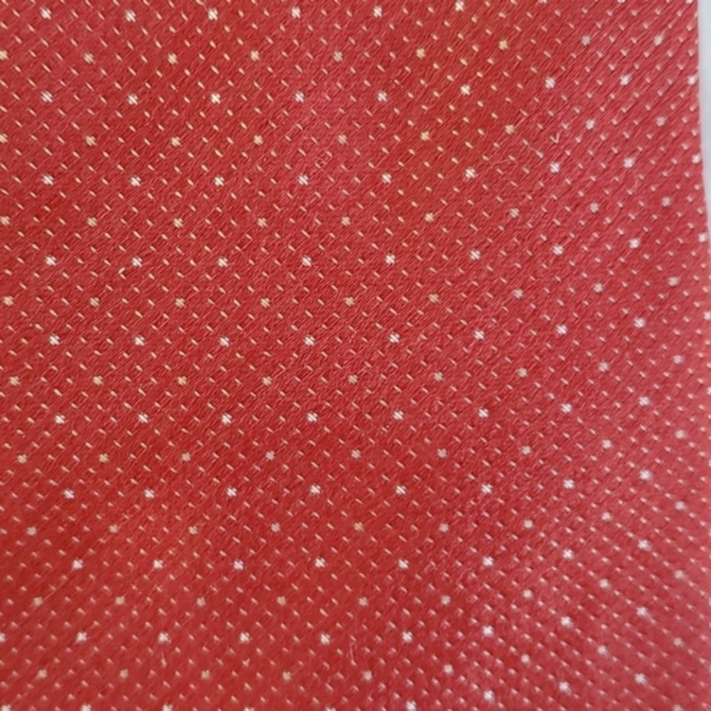 CALVIN KLEIN 100% SILK MEN'S TIE BRICK SALMON RED TINY POLKA DOTS, 3.75" WIDE